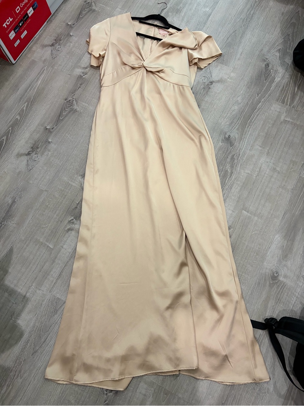Show Me Your Mumu champagne satin maxi dress, size XL